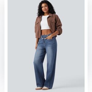 Halara Flex Asymmetric High Waisted Wide Leg Jeans Size Medium Petite